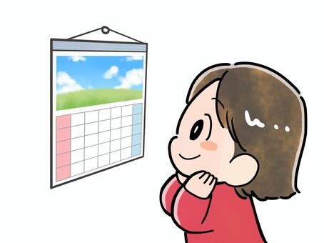 カレンダーを見つめる女性 カレンダー,見つめる,見るのイラスト素材