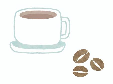 コーヒーカップとコーヒー豆 コーヒー,カップ,ソーサー,受け皿,コップ,白色,飲み物,珈琲豆,焙煎,喫茶店のイラスト素材
