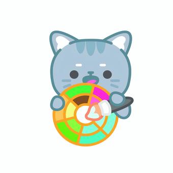 イラスト040 猫,絵描き,絵の具,パレット,アート,ペイント,キャラクター,かわいい,動物,創作のイラスト素材