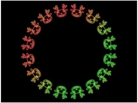 トナカイのフレ−ム　ネオン　円 トナカイ,円,丸,サ−クル,フレ−ム,ポストカード,メッセージカード,飾り枠,あしらい,ネオンのイラスト素材