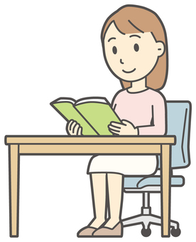  ロングヘア女性-498-全身 読書,笑顔,女性,女の子,人物,かわいい,微笑む,にっこり,ニコニコ,本のイラスト素材