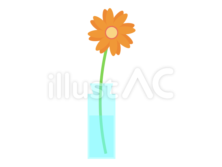 ガラスの一輪挿しアイコン：オレンジ 花,一輪挿し,草花のイラスト素材