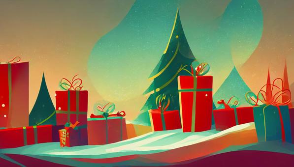 クリスマスツリーとプレゼントの背景