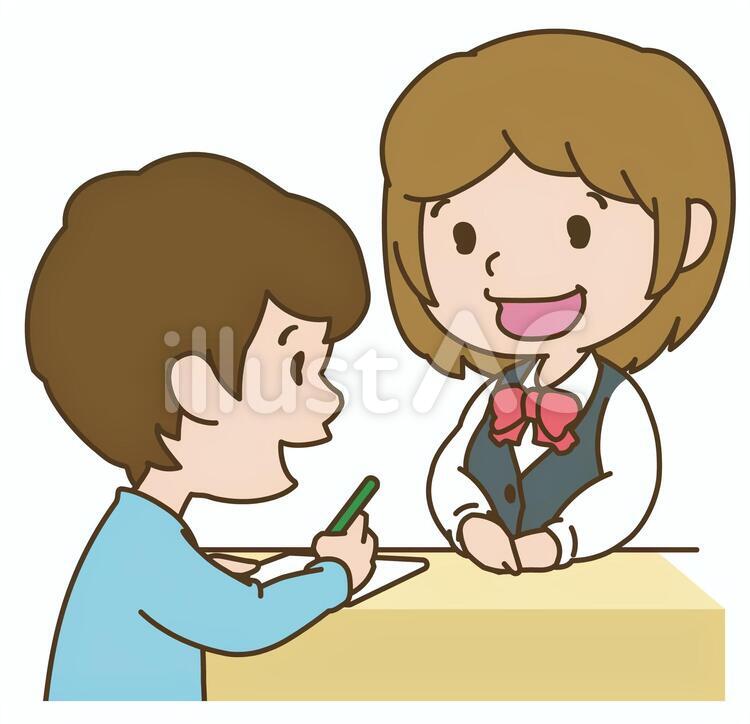 お店で記入する男性 店員,申し込み,記入のイラスト素材