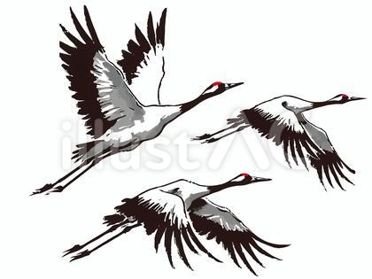 鶴イラスト 墨絵風 3羽セット