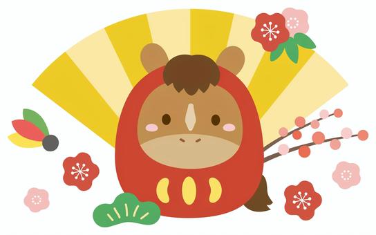 午年の馬の干支だるまの正月飾り、年賀状 年賀状,馬,午,午年,正月,フレーム,お正月,飾り枠,だるま,干支だるまのイラスト素材