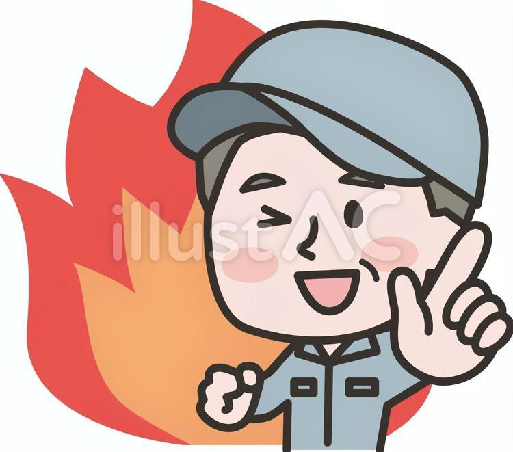 やる気に燃えるシニア男性作業員 作業員,作業服,作業着のイラスト素材