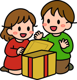 金の箱を開ける子供たちです。 金の箱を開ける子供たちです。 プレゼント,シンプル,ギフト,喜ぶ,受け取り,サプライズ,笑顔,贈り物,手渡し,お祝いのイラスト素材