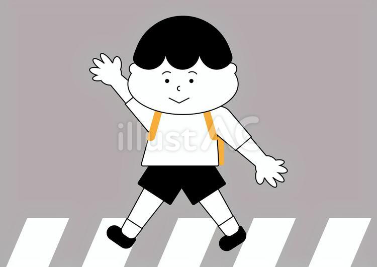 横断歩道を渡る男の子（2色） 横断歩道,登校,下校のイラスト素材