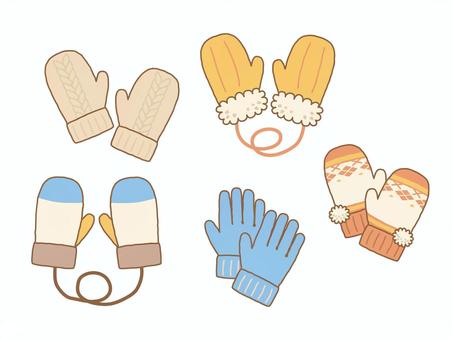 冬の暖かアイテム（もこもこニット手袋） 冬,手袋,防寒,毛糸,もこもこ,暖かい,かわいい,シンプル,▲,五本指のイラスト素材