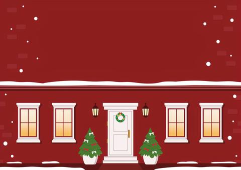 クリスマス背景、冬の玄関ポーチと窓 クリスマス,クリスマスツリー,背景,ツリー,家,ドア,玄関,窓,建物,冬のイラスト素材
