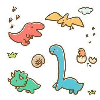 シンプルゆるい恐竜たち 恐竜,ティラノサウルス,ブラキオサウルス,プテラノドン,トリケラトプス,恐竜時代,古代,生き物,動物,キャラのイラスト素材