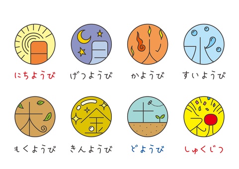 曜日アイコン　カラー 曜日,一週間,アイコン,日曜日,月曜日,火曜日,水曜日,木曜日,金曜日,土曜日のイラスト素材