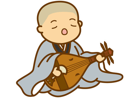 琵琶法師-4c 琵琶法師,琵琶,法師,演奏者,演奏,弾く,仕事,職業,楽器,和楽器のイラスト素材