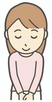  ロングヘア女性-190-バスト おじぎ,笑顔,女性,女の子,人物,かわいい,微笑む,にっこり,ニコニコ,挨拶のイラスト素材