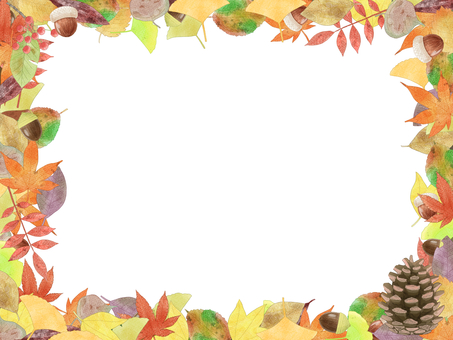落ち葉のフレーム 落ち葉,紅葉,松ぼっくり,秋,枯れ葉,イチョウ,ナナカマド,どんぐり,木の実,かえでのイラスト素材