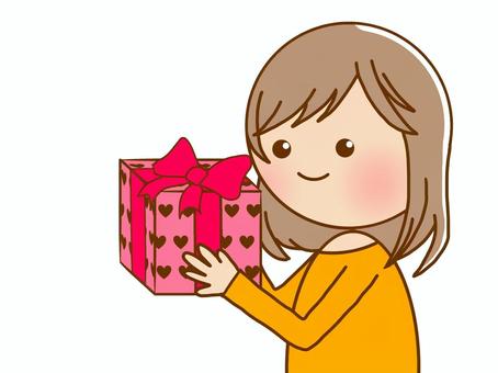 woman giving a present, female, present, ribbon, JPG and PNG