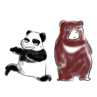 熊に出逢ってこっそり逃げようとするパンダ パンダ,熊,逃げる,怖い,こっそりのイラスト素材