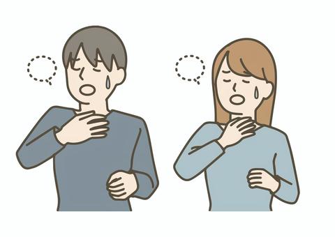 喉の痛みで声が出ず、辛そうな男女の人物 喉,風邪,咽頭炎,扁桃炎,病気,体調不良,つらい,症状,耳鼻科,大人のイラスト素材
