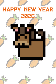 2026年ドット絵年賀状(挨拶文なし) 年賀状,ポストカード,はがき,年賀はがき,ドット絵,ピクセルアート,16bit,2026年,午,馬のイラスト素材