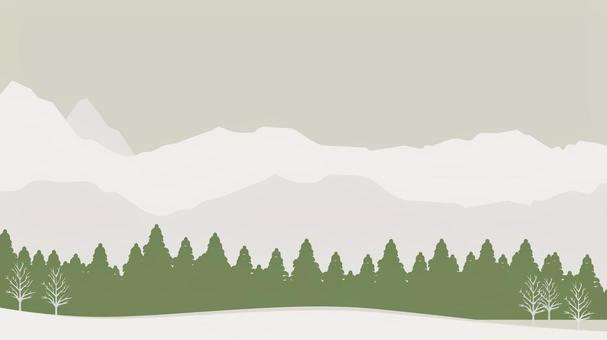 グラデーション背景 山脈 雪の森（緑） 森,背景,冬,クリスマス,雪,雪原,雪景色,山,山脈,グラデーションのイラスト素材