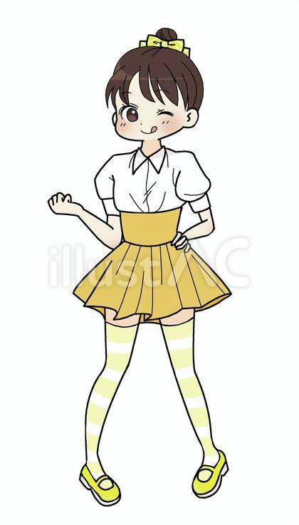 お団子頭の女の子 全身