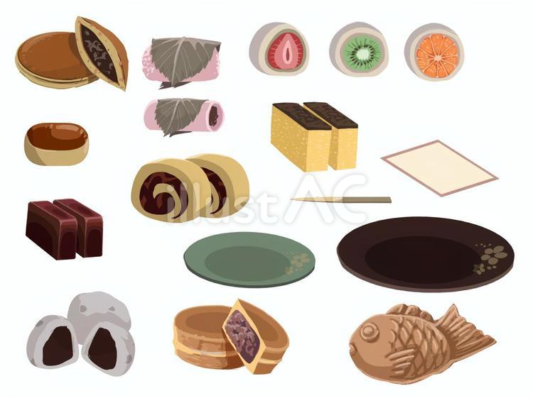 和菓子お皿セット 和菓子,セット,甘味のイラスト素材