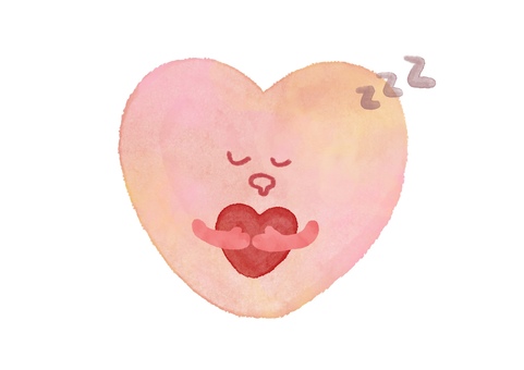 眠るハート 水彩手描き 睡眠,眠る,眠い,リラックス,ハート,水彩,手描き,こころ,医療,メンタルのイラスト素材