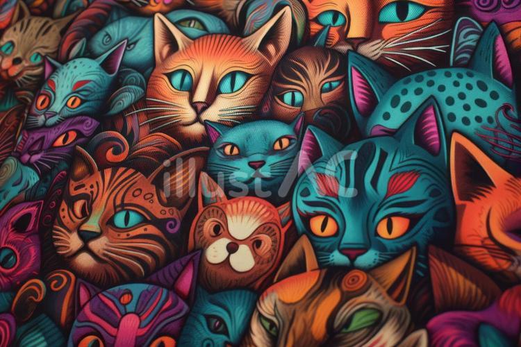 たくさんの猫の顔 猫,たくさん,顔のイラスト素材