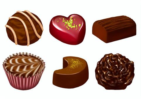 ボンボンショコラ6種セット① ボンボンショコラ6種セット① ボンボンショコラ,チョコレート,バレンタイン,一粒,おやつ,お菓子,デザート,スイーツ,イラスト,手描きのイラスト素材