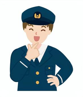 喜んでいる警察官_上半身1 男性,警察官,男,人物,喜ぶ,ニコニコ,明るい,感情,若い,長袖のイラスト素材