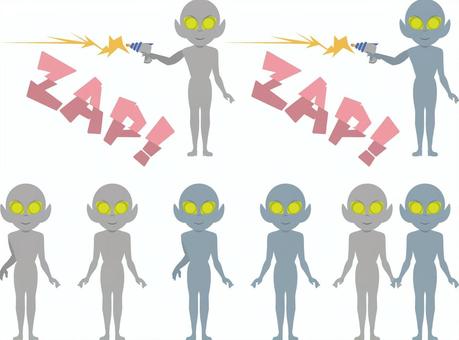 宇宙人セット 宇宙人,異星人,光線銃,武器,地球外知的生命体のイラスト素材