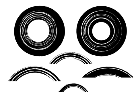 筆タッチの素材 筆線,円,曲線,波線,手描き,和柄,和デザイン,和風,かすれ,黒のイラスト素材