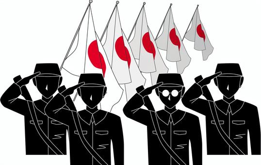 戦争敬礼 旧日本兵,兵隊,複数,戦争,敬礼,徴兵,昔,歴史,男性,国旗のイラスト素材
