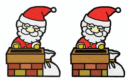 ワッペン風と貼り絵風のサンタクロース クリスマス,サンタクロース,煙突,サンタ,12月,冬,人,サンタさん,袋,ワッペンのイラスト素材