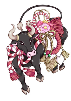 干支　丑のイラスト 丑,丑年,牛,干支,動物,年賀状,年賀状素材,新年,和風,日本のイラスト素材