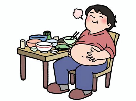 たくさん食べた人 たくさん食べた人 大食い,食事,肥満,メタボ,暴飲暴食,食欲,男性,満腹のイラスト素材