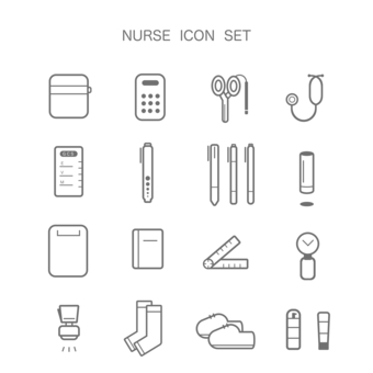 ナース持ちもの　ミニアイコンセット 看護,看護師,医療機器,文房具,医療,福祉,介護,ナースポーチ,ペンケース,電卓のイラスト素材