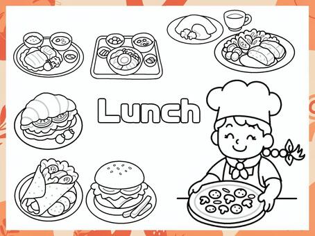 ランチ　０１　ぬりえ ぬりえ,かわいい,ランチ,食べ物,趣味のイラスト素材