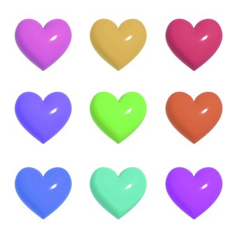 ぷっくりカラフルなハートイラストセット ハート,ぷっくり,風船,可愛い,色玉,艶,ツヤ,ステップ,輝き,リアルのイラスト素材