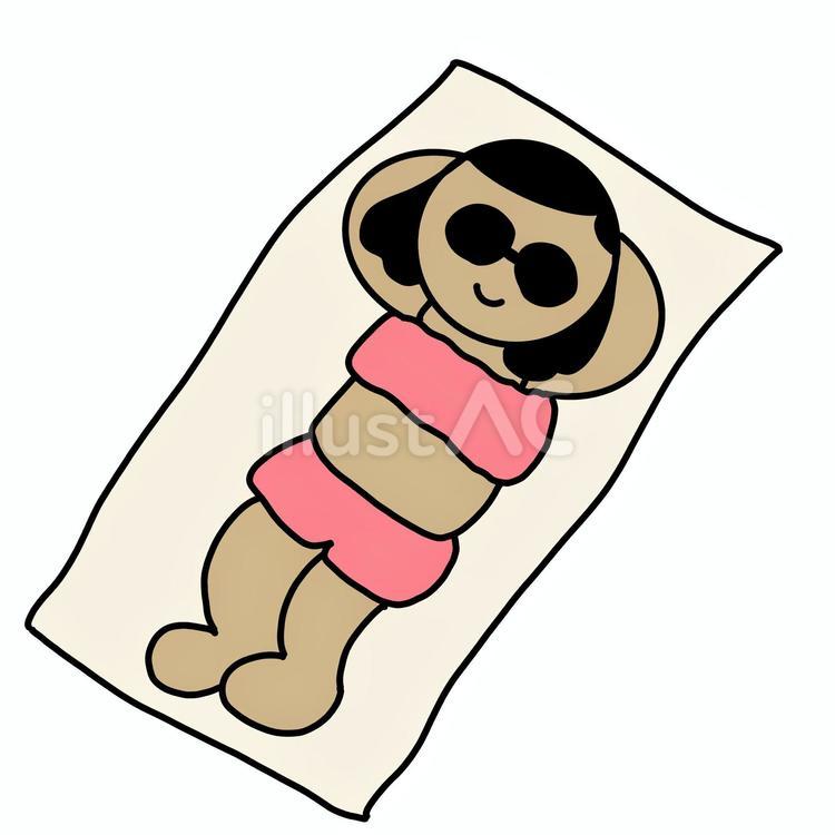 肌を焼く女性｜日焼け 日焼け,サンオイル,日焼けサロンのイラスト素材