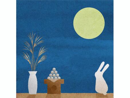 Moon-viewing rabbit, watercolor style, the moon viewing, rabbit, tsukimi dumplings, JPG, PNG and AI