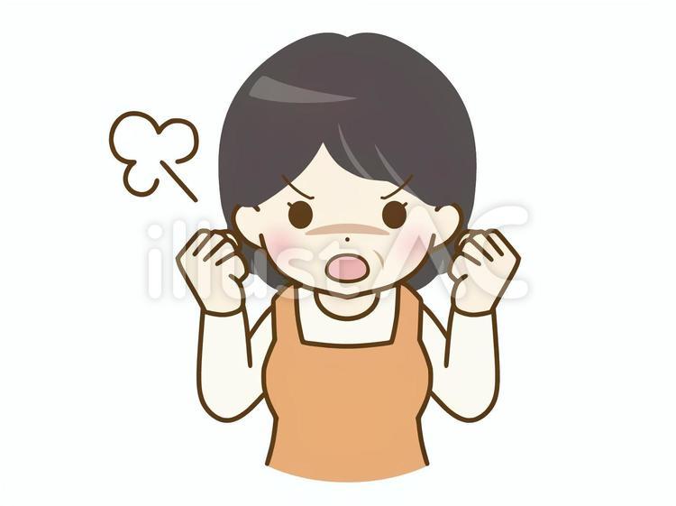 激怒するエプロンの中年女性 デフォルメ,キャラクター,表情のイラスト素材
