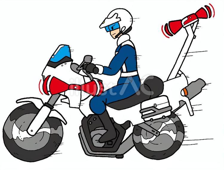 白バイ隊員　走行中　イラスト 男性,警察官,青色のイラスト素材