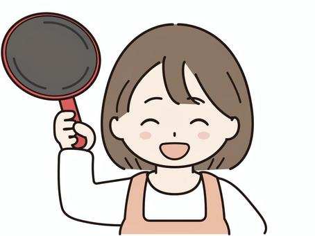 料理を始める主婦さん 主婦,料理,クッキング,手料理,作る,フライパン,母親,ママ,女性,人物のイラスト素材
