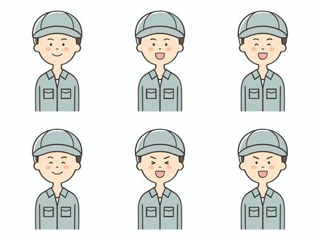 男性作業員の笑った表情セット 男性作業員の笑った表情セット ワクワク,楽しみ,笑顔,楽しい,嬉しい,喜び,男性,男,作業員,清掃員のイラスト素材