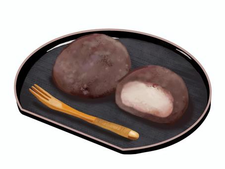 おはぎA-1 おはぎ,小豆,粒あん,甘い,ご飯,餅米,ぼたもち,あんころ餅,餡子,菓子楊枝のイラスト素材