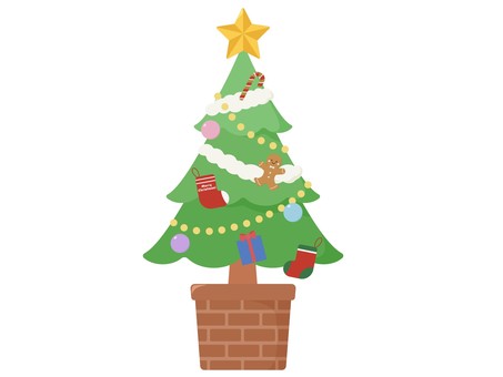 クリスマスツリーのイラスト クリスマスツリーのイラスト クリスマスツリー,クリスマス,ツリー,木,かわいい,ポップ,靴下,ソックス,ジンジャーブレッドマン,ジンジャーブレッドのイラスト素材