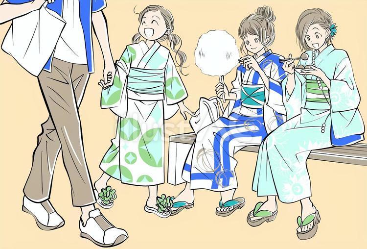 夏祭りで足踏まれる②文字無し 人物,全身,女性のイラスト素材