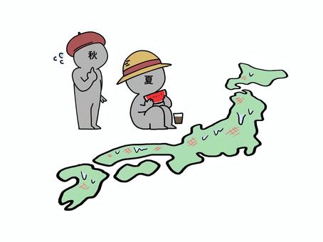 日本列島１３ 夏,麦わら帽子,スイカ,麦茶,くつろぐ,居座る,汗,暑い,日焼け,秋のイラスト素材